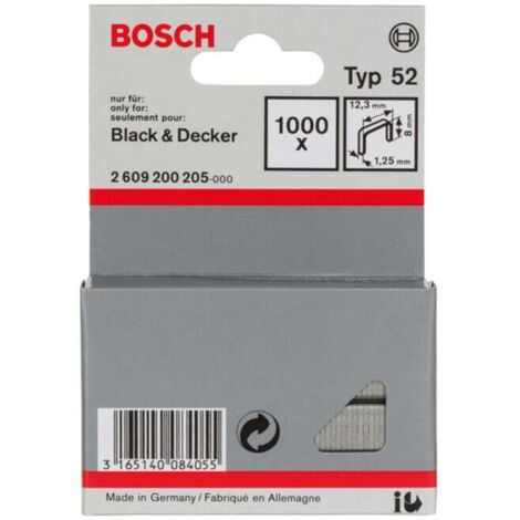 Bosch – Agrafes à fil plat type 52 12,3 x 1,25 x 8 mm – Fixation discrète pour cartons et papiers – 1000 pièces – 2609200205