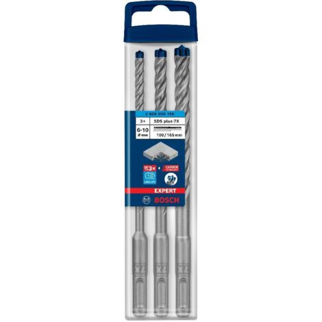 Bosch – Foret béton SDS 6/8 mm – 2608900196 – Set de 3 pièces – Technologie Carbide pour béton armé – Adapté aux marteaux perforateurs SDS plus