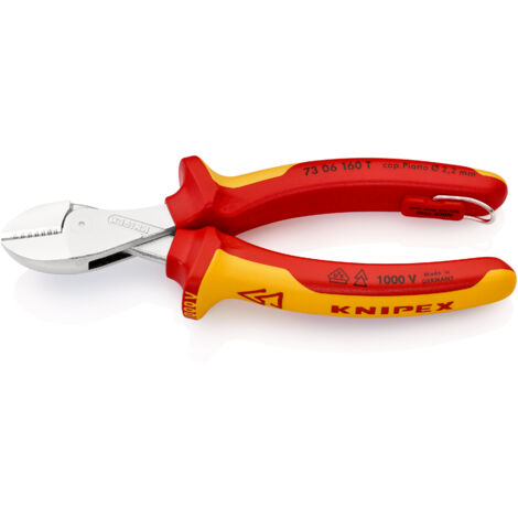 KNIPEX 73 06 160 T X-Cut® Pince coupante de côté isolées avec gaines bi-matière, homologuées VDE avec œillet de fixation isolé intégré pour fixation d'un dispositif antichute chromée 160 mm (1/3)