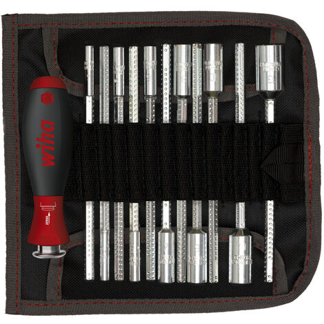 Wiha Jeu de tournevis avec lames interchangeables SYSTEM 6 Tournevis à douille six pans 13 pcs y compris une trousse pliable (27713)