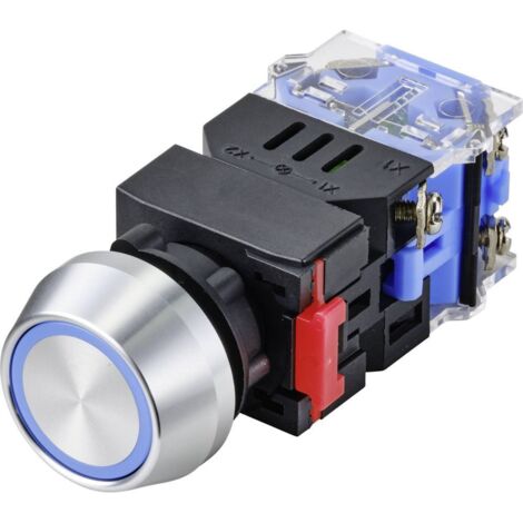 Interrupteur à pression TRU COMPONENTS TC-9428152 LAS0-L-11ZEB/B/12V 250 V 5 A 1 x Off/On à accrochage bleu IP40 (1/3)