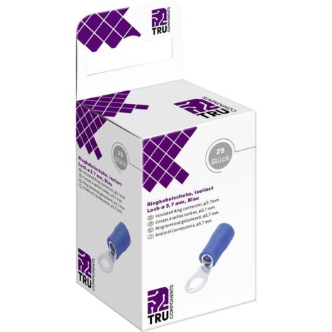 TRU COMPONENTS T2010C288 Cosse à oeillet Section max.=2.5 mm² Ø du trou=3.7 mm partiellement isolé bleu 25 pc(s) Y678782 (1/3)