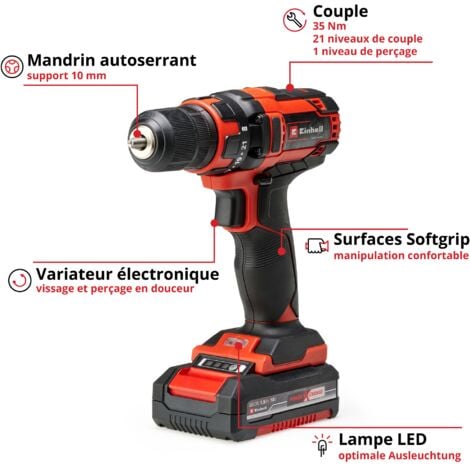 Einhell Perceuse Visseuse sans fil TC-CD 18/35 Li (1x1, 5 Ah) Power X-Change (Li-ion, 18 V, Couple 35 Nm) Livré avec Batterie 1,5Ah et Chargeur