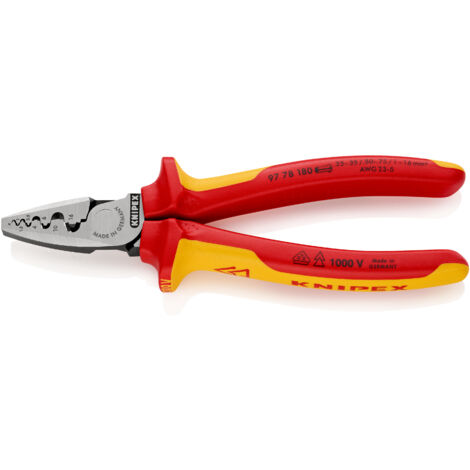 KNIPEX 97 78 180 Pince à sertir pour embouts de câble isolées par gaines bi-matière, certifiées VDE 180 mm