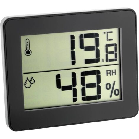 Thermo-hygromètre numérique noir – Détecteur d'humidité pour intérieur – Fixation murale ou sur table – Plage de mesure 0...50°C, 20...95%HR – Tfa Dostmann