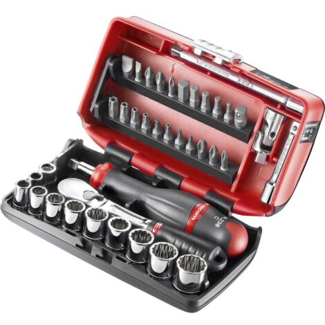 Facom – Coffret cliquet et douilles 1/4' 12 pans nano – 7 douilles en pouces – Embouts standards série 1 – Cardan universel 1/4' (1/5)