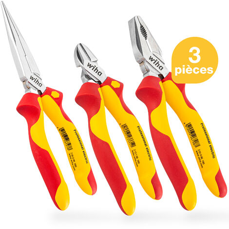 Wiha Jeu de pince isolée Professionnelle Pince universelle, pince demi-ronde, pince coupante diagonale 3 pcs (26852)
