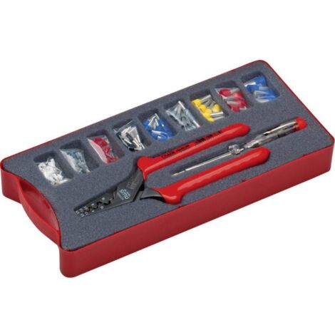 Pince à sertir cosse 190 mm 143BIS – Kit de 152 pièces avec embouts 0,5 à 16 mm² – Testeur de phases inclus – Boîte de rangement – NWS (1/5)