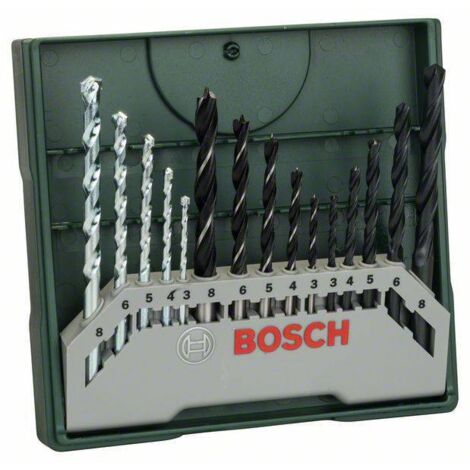 Bosch – Set de 15 forets à métaux, bois et pierre – Diamètres 3 à 8 mm – Tige cylindrique pour perceuse – Coffret pratique (1/6)