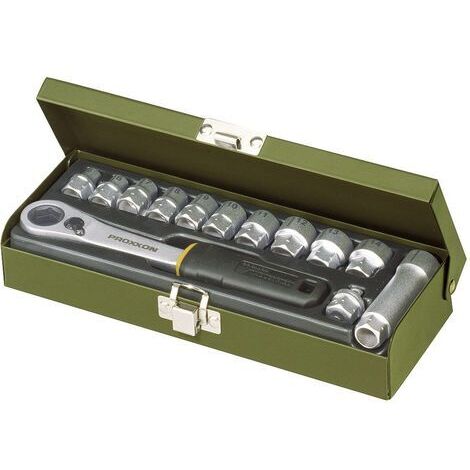 Proxxon – Coffret cliquet et douilles 1/4" (6.3 mm) – 13 pièces pour vissage sur longues tiges filetées – Rallonge 55 mm – Adaptateur 4 pans