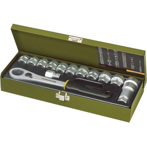 Proxxon – Coffret cliquet et douilles 1/2' (12,5 mm) – 14 pièces – Acier chrome-vanadium – Poignée TPR – 23604