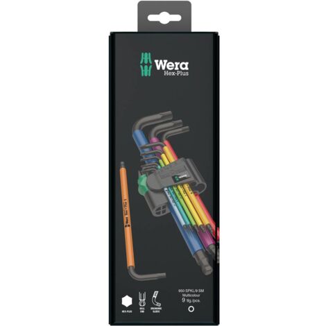 Jeu de 9 clés mâles 6 pans coudées hex-plus multicolour - WERA