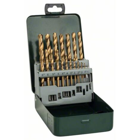 Bosch – Foret à métaux 19 pièces 2607019437 – HSS avec revêtement TiN – Norme DIN 338 – Diamètre de 1 à 10 mm – Boîte métallique robuste - C90824