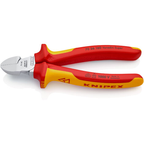 KNIPEX 70 26 160 Pince coupante de côté isolées par gaines bi-matière, certifiées VDE chromée 160 mm