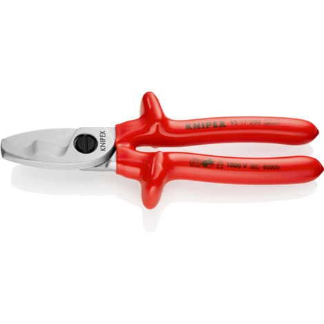 KNIPEX 95 17 200 Coupe-câbles à double tranchants isolées par surmoulage, certifiées VDE chromée 200 mm