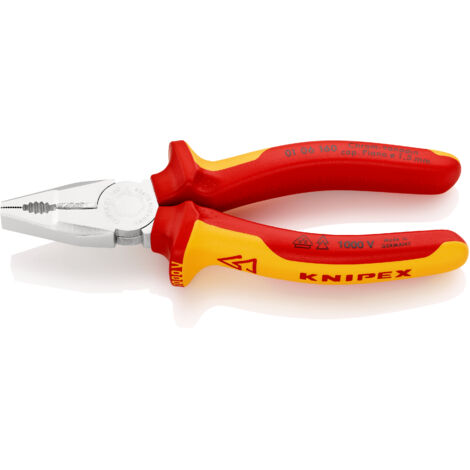 KNIPEX 01 06 160 Pince universelle chrome-vanadium isolées par gaines bi-matière, certifiées VDE chromée 160 mm