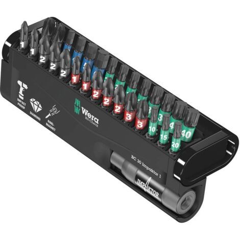 Wera – Assortiment d'embouts Bit-Check 30 pièces – Porte-embout magnétique pour visseuse à percussion – Acier à outils avec revêtement diamanté - 4000829047