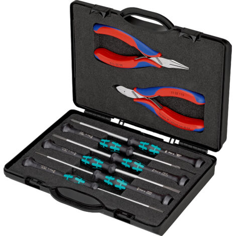 KNIPEX 00 20 18 Jeu de pinces électroniques avec outils pour travaux sur composants électroniques 8 outils 215 mm