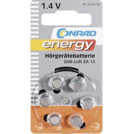 Pile bouton ZA 13 zinc-air Conrad energy 280 mAh 1.4 V 6 pc(s)