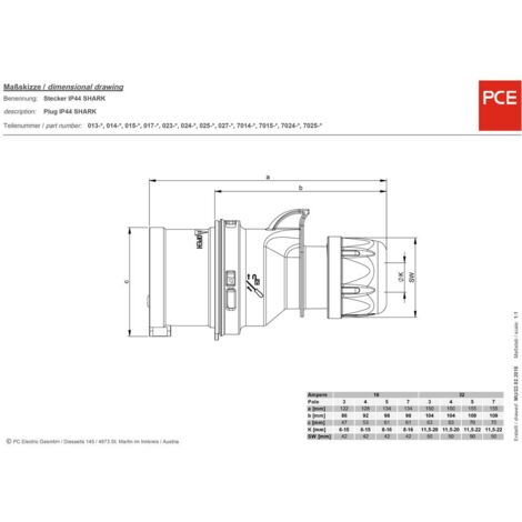 Mâle CEE-CARA 16 A 3 pôles PCE 013-6x 230 V noir 1 pc(s)