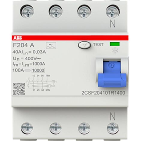 ABB – Interrupteur différentiel 4 pôles 40 A 0,03 A 230 V/AC, 400 V/AC – 2CSF204101R1400 – Protection contre courants de fuite à la terre - X59410