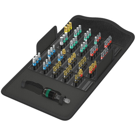 Wera – Jeu d'embouts 61 pièces – Embouts vis à fente, cruciforme Phillips, Pozidriv, Torx – Acier à outils, revêtement diamanté – BiTorsion