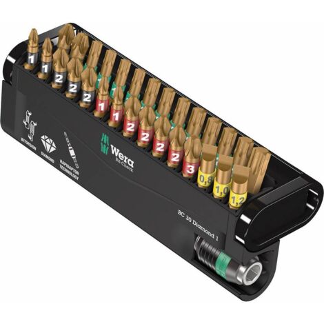 Wera – Kit embouts BiTorsion 30 pièces – Revêtement diamanté pour maintien optimal – Porte-embout Rapidaptor avec mandrin à serrage rapide (1/6)