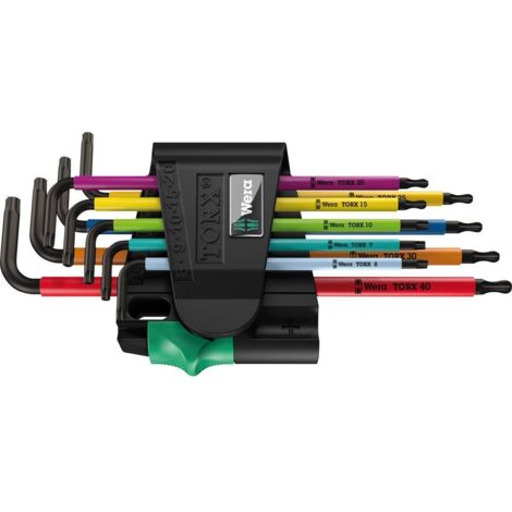 Wera – Jeu de clés mâles coudées TORX® T 8, T 9, T 10 – Tamper Resistant – Pour vis Torx et Torx BO – 9 pièces avec codage couleur (1/7)