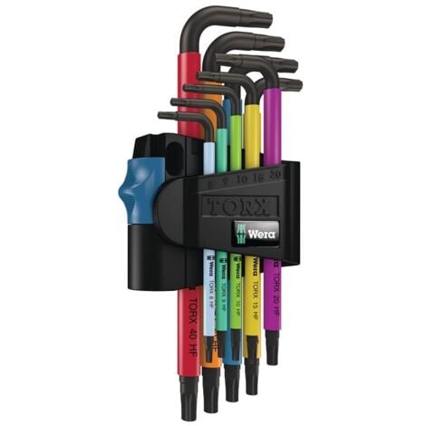 Wera Multicolour TORX® intérieur Jeu de clés mâles coudées T 8, T 9, T 10, T 15, T 20, T 25, T 27, T 30, T 40 9 pièces