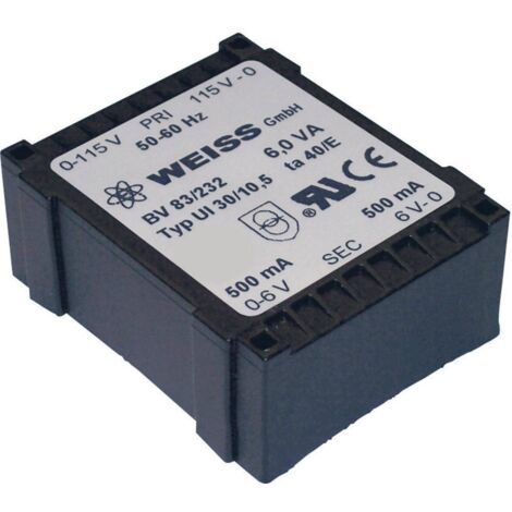 Weiss Elektrotechnik 83/235 Transformateur pour circuits imprimés 1 x 230 V 2 x 12 V/AC 6 VA 250 mA (1/3)