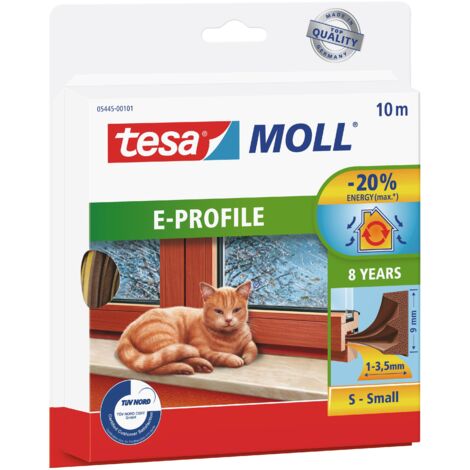 tesamoll Joint en caoutchouc E-profile - joint autocollant pour isoler les interstices des fenêtres et des portes - marron - 10 m x 9 mm x 4 mm (1/5)
