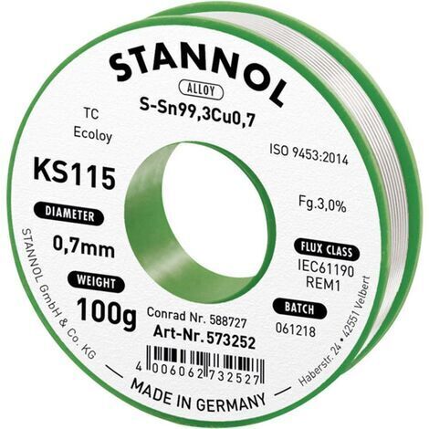 Étain à souder KS115 3,0% 0,7MM 100G Stannol 573252 S66454 (1/5)