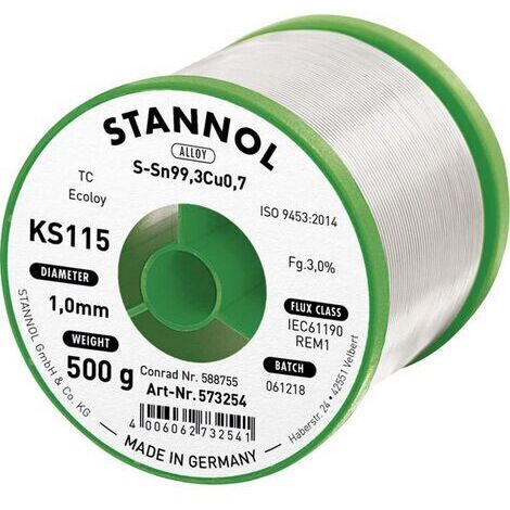 Étain à souder KS115 3,0% 1,0MM 500G Stannol 573254 S66433 (1/3)