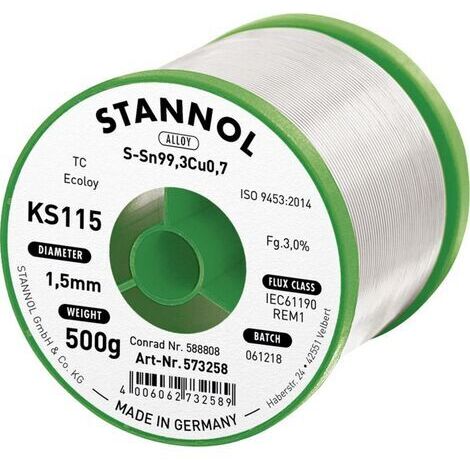 Étain à souder KS115 3,0% 1,5MM 500G Stannol 573258 (1/3)