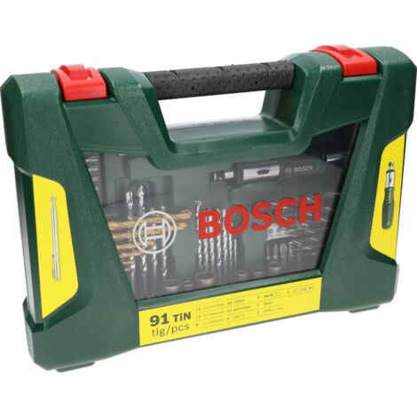 Bosch – Coffret V-Line 91 pièces de forets HSS-TiN Ø 2-10 mm – 49 embouts de vissage – 1 tournevis à cliquet – 2607017195