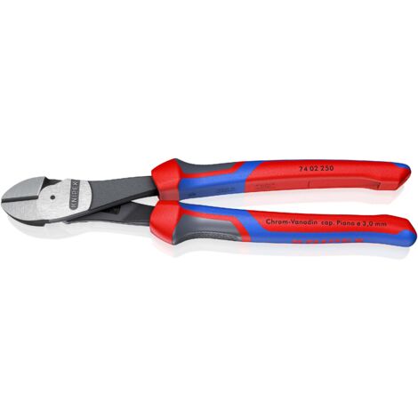 KNIPEX 74 02 250 Pince coupante de côté à forte démultiplication avec poignées multimatières atramentisée noire 250 mm