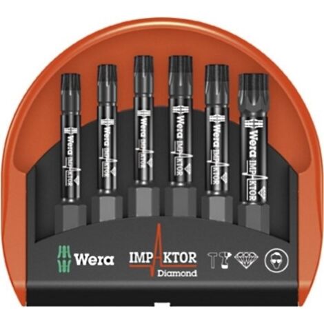 Wera – Kit d'embouts TORX 6 pièces pour visseuse à impact – Revêtement diamanté pour meilleure adhérence – Longueur 50 mm – Compatible DIN 3126-F 6,3