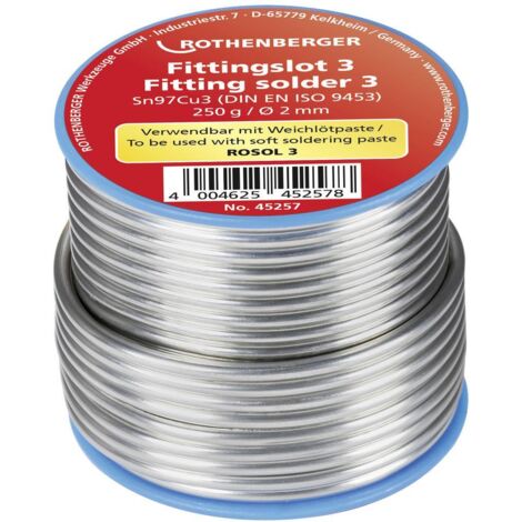 Rothenberger – Étain à souder bobine Sn97Cu3 250 g 3 mm – Régime de fusion 230 à 250°C – Lot souple conforme ISO 9453