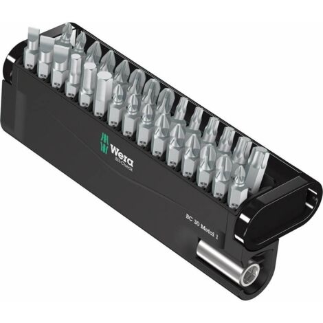 Wera – Porte embouts Bit-Chek métal 1 avec 29 embouts en acier – Extra-rigides pour perçage acier – Aimant puissant – Dimensions 125 x 310 x 52 mm