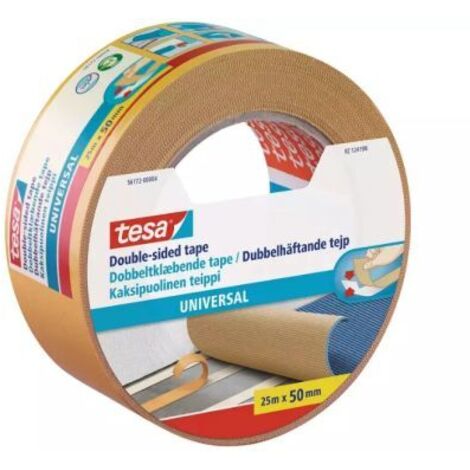 Tesa – Carré adhésif double face 50mm x 25m – Épaisseur 0.185mm – Pour surfaces lisses et rugueuses – Adhésion forte et durable (1/8)