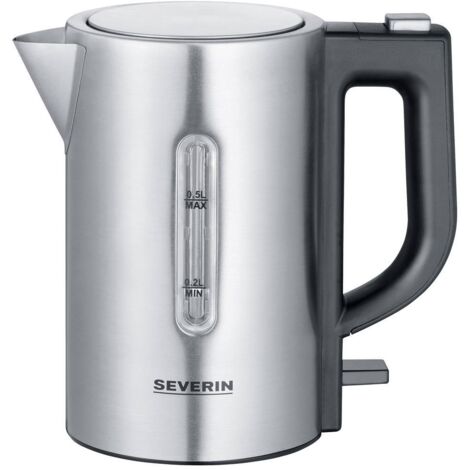 Bouilloire de voyage 0,5 L – 1100 W – Acier inoxydable et noir – Arrêt automatique, filtre anticalcaire amovible – Severin - WK3647