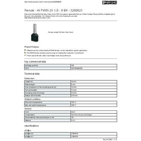 Embout double d'extrémité de câble Phoenix Contact AI-TWIN 2X 1,5 - 8 ...