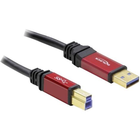 Delock Câble USB USB 3.2 Gen1 (USB 3.0) USB-A mâle, USB-B mâle 1.00 m rouge, noir contacts dorés, certifié UL 82756