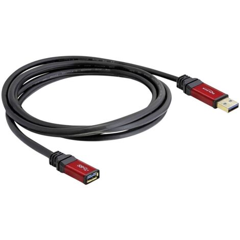 Câble USB Delock USB 3.2 Gen1 (USB 3.0) USB-A mâle, USB-A femelle 1.00 m rouge, noir contacts dorés 82752