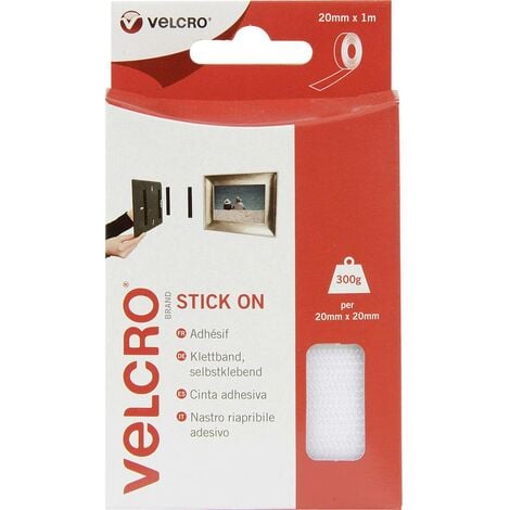 Velcro® blanc de 20 mm, bande auto-agrippante - 20 mm x 1 mètre