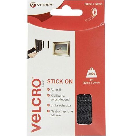 VELCRO® VEL-EC60225 Bande auto-agrippante à coller partie velours et partie agrippante (L x l) 500 mm x 20 mm noir 0.5 m W33907 (1/2)