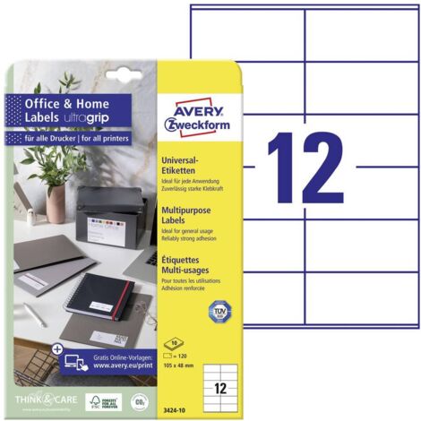 Avery-Zweckform 3424-10 Etiquette universelles 105 x 48 mm papier blanc 120 pc(s) fixation permanente imprimante laser (1/4)