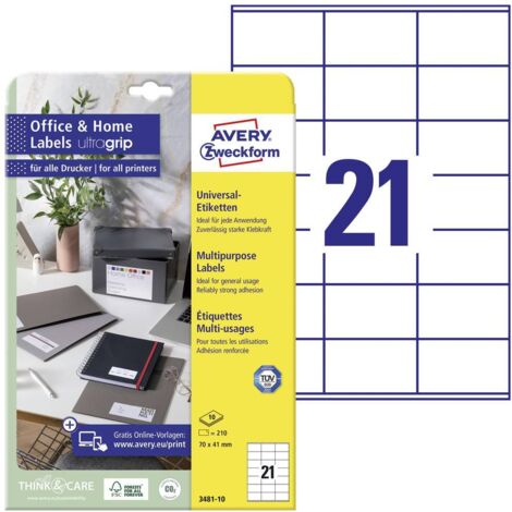 Avery-Zweckform 3481-10 Etiquette universelles 70 x 41 mm papier blanc 210 pc(s) fixation permanente imprimante laser c (1/4)