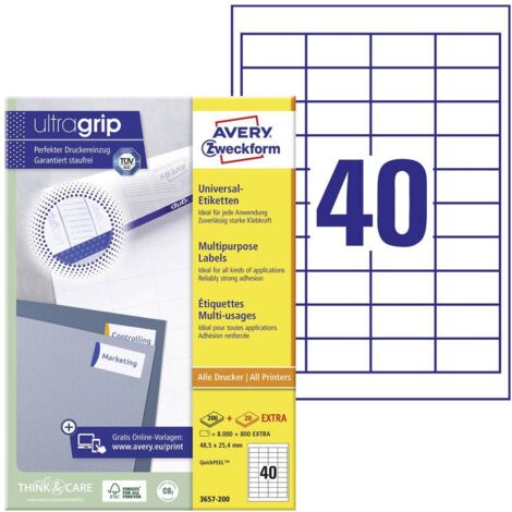 Avery-Zweckform 3657-200 Etiquette universelles 48.5 x 25.4 mm papier blanc 8800 pc(s) fixation permanente imprimante l (1/4)