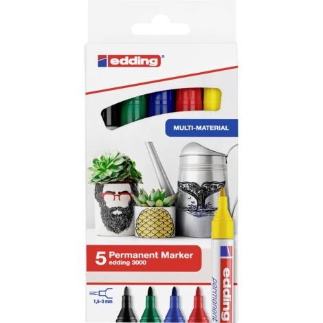 Edding 3000 4-3000-5 Marqueur permanent noir, bleu, rouge, vert, jaune résiste à l'eau: oui (1/4)